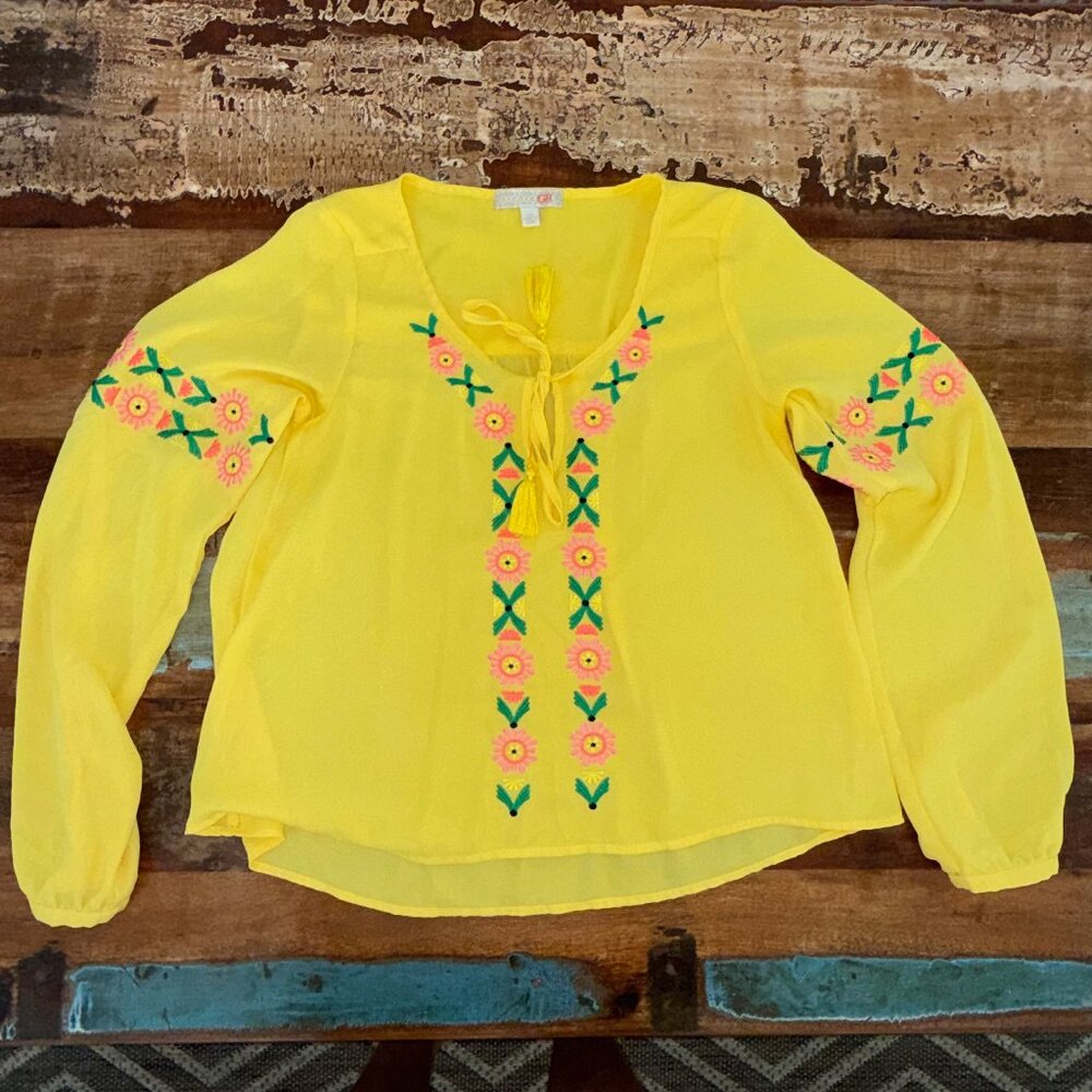 GB Yellow Long Sleeve Embroidered Blouse Size XS‎